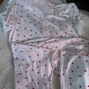 White Pajama Set with Red Hearts